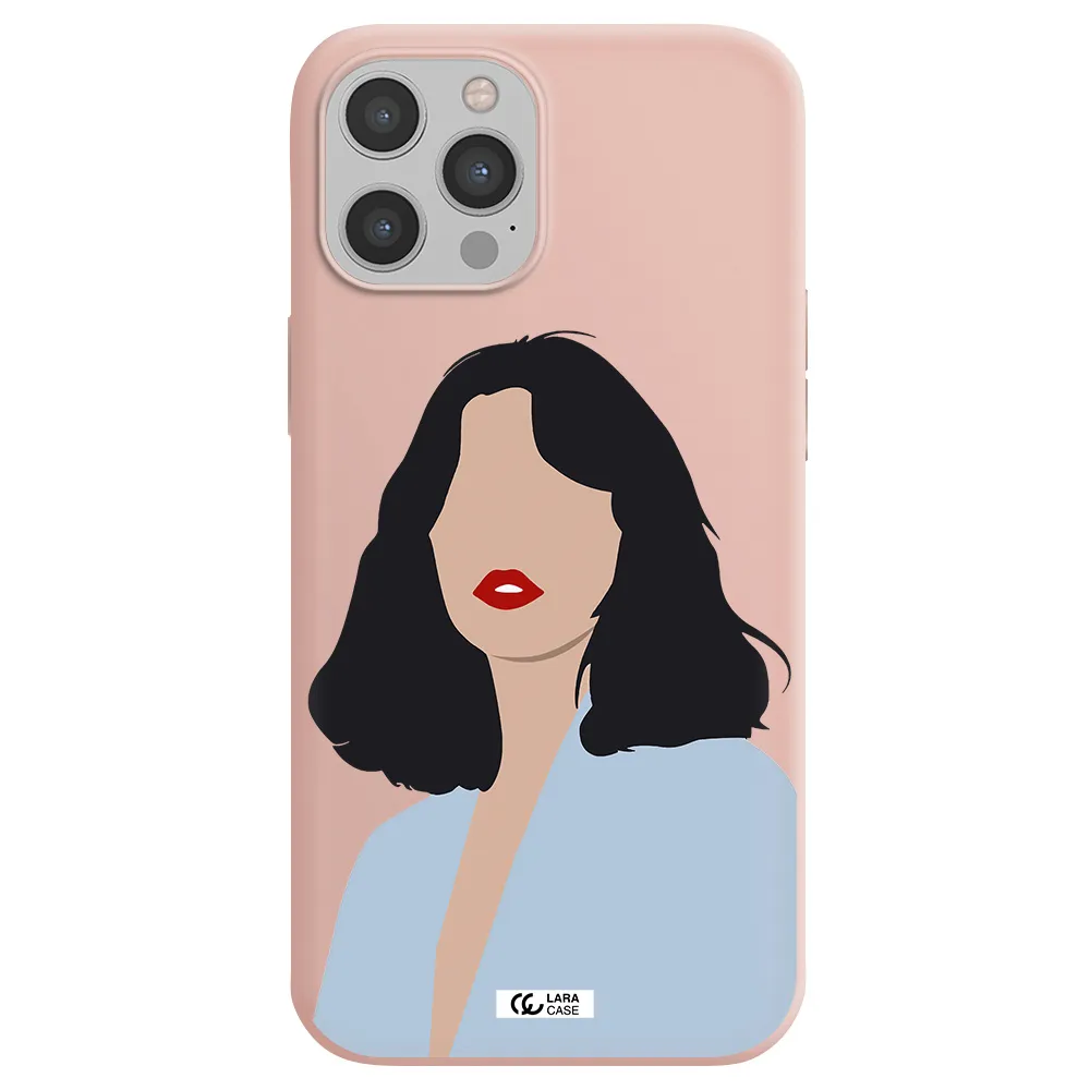 Minimalist Girl Portrait Apple iPhone 12 pro max Silicone pastel pink Case