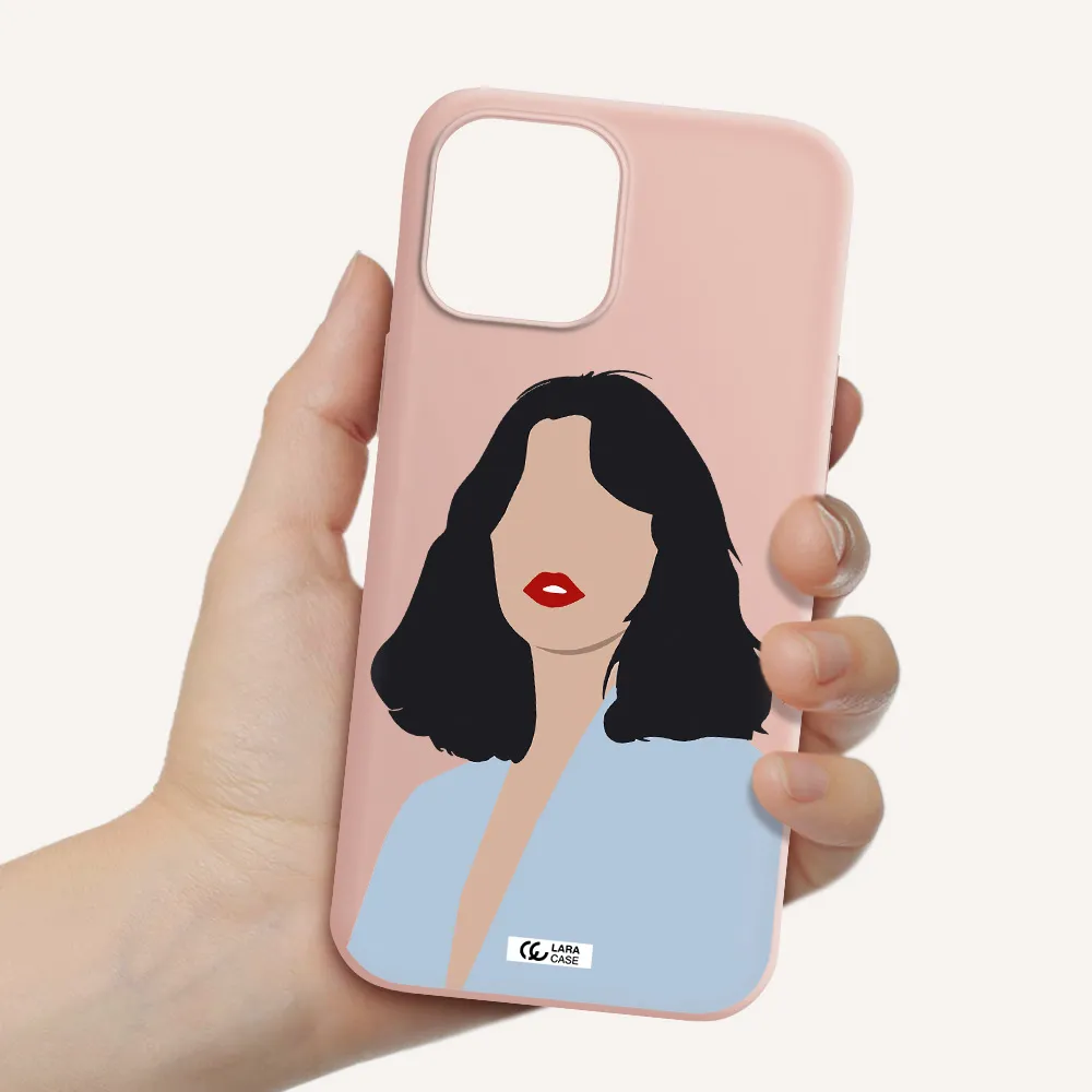 Minimalist Girl Portrait Apple iPhone 12 pro max Silicone pastel pink Case