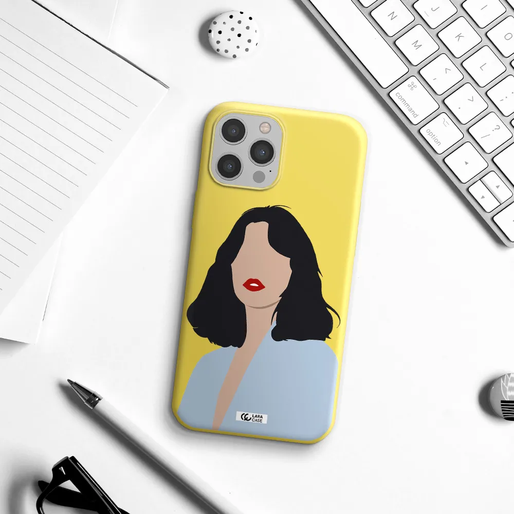 Minimalist Girl Portrait Apple iPhone 12 pro Silicone canary yellow Case
