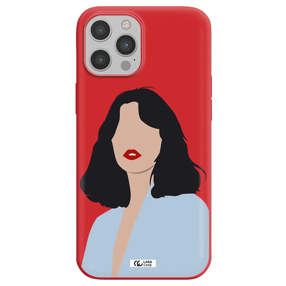 Minimalist Girl Portrait Apple iPhone 12 pro Silicone Imperial Red Case