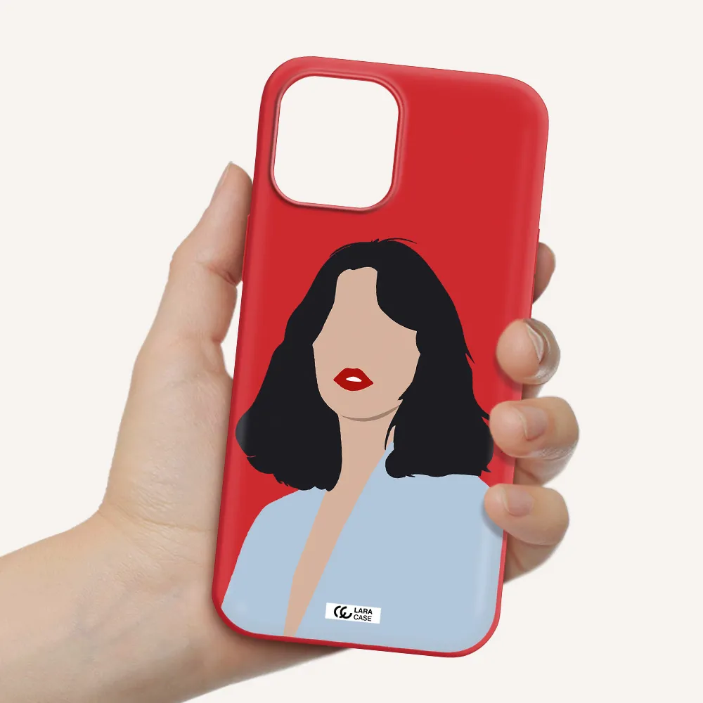 Minimalist Girl Portrait Apple iPhone 12 pro Silicone Imperial Red Case