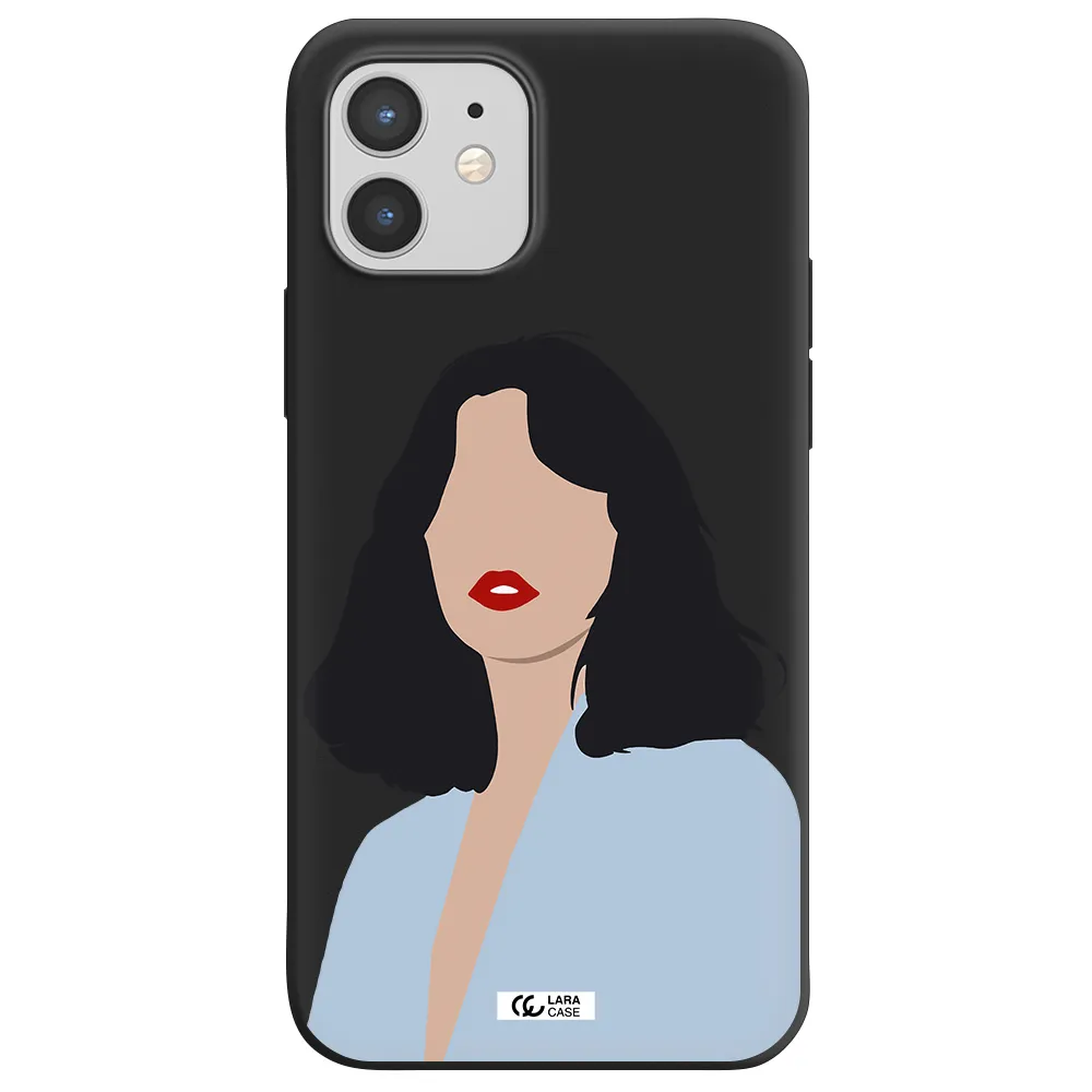 Minimalist Girl Portrait Apple iPhone 12 Silicone black Case