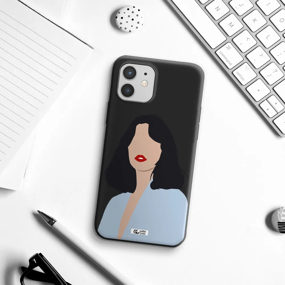 Minimalist Girl Portrait Apple iPhone 12 Silicone black Case