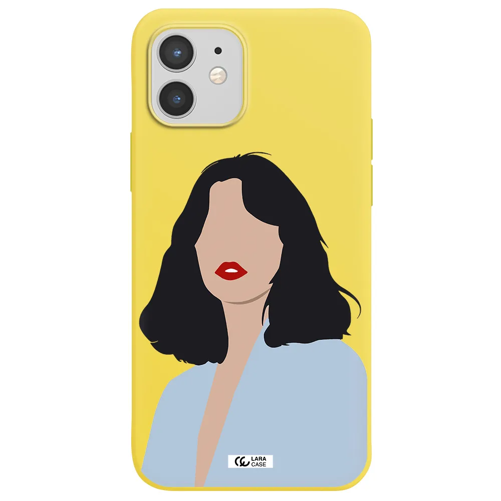 Minimalist Girl Portrait Apple iPhone 12 Silicone canary yellow Case