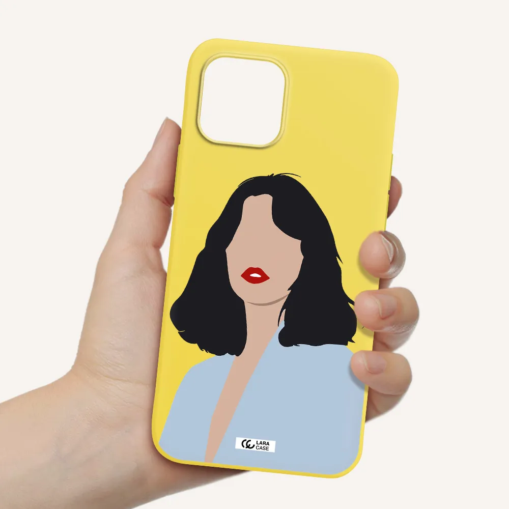 Minimalist Girl Portrait Apple iPhone 12 Silicone canary yellow Case