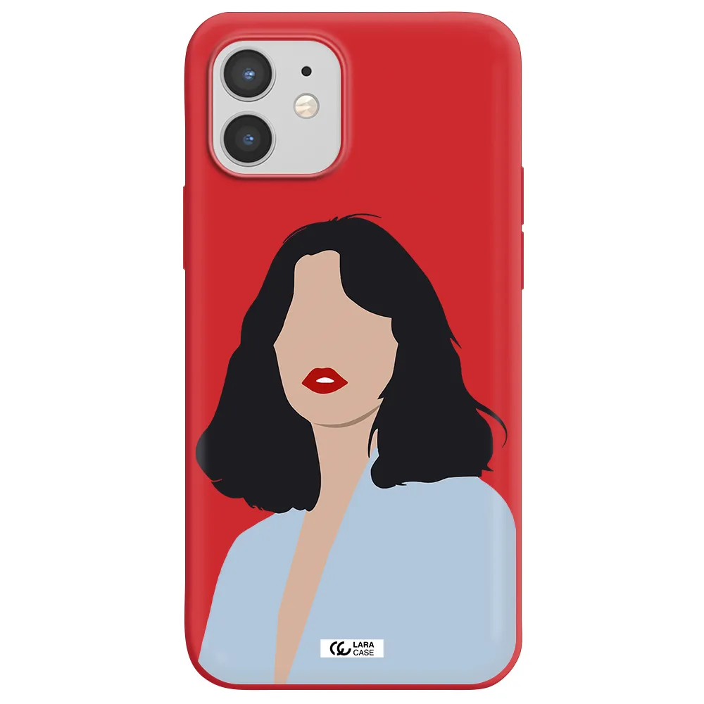 Minimalist Girl Portrait Apple iPhone 12 Silicone Imperial Red Case