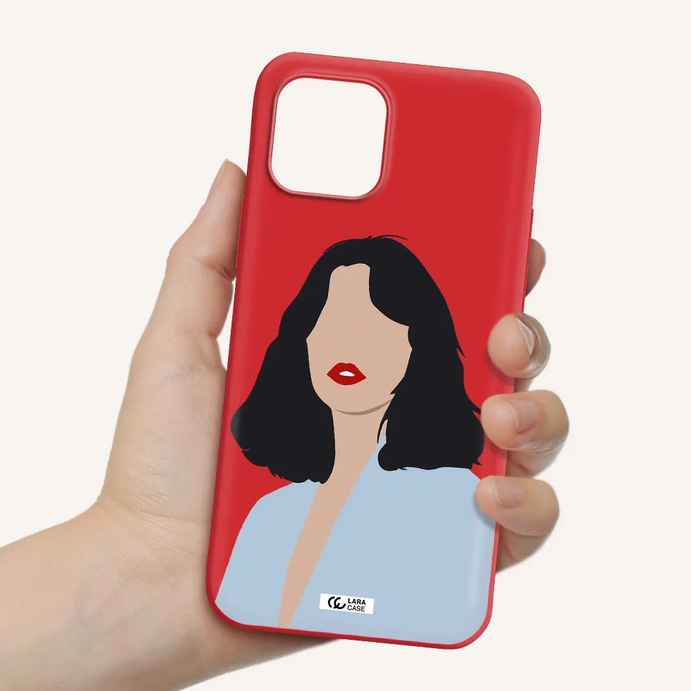 Minimalist Girl Portrait Apple iPhone 12 Silicone Imperial Red Case