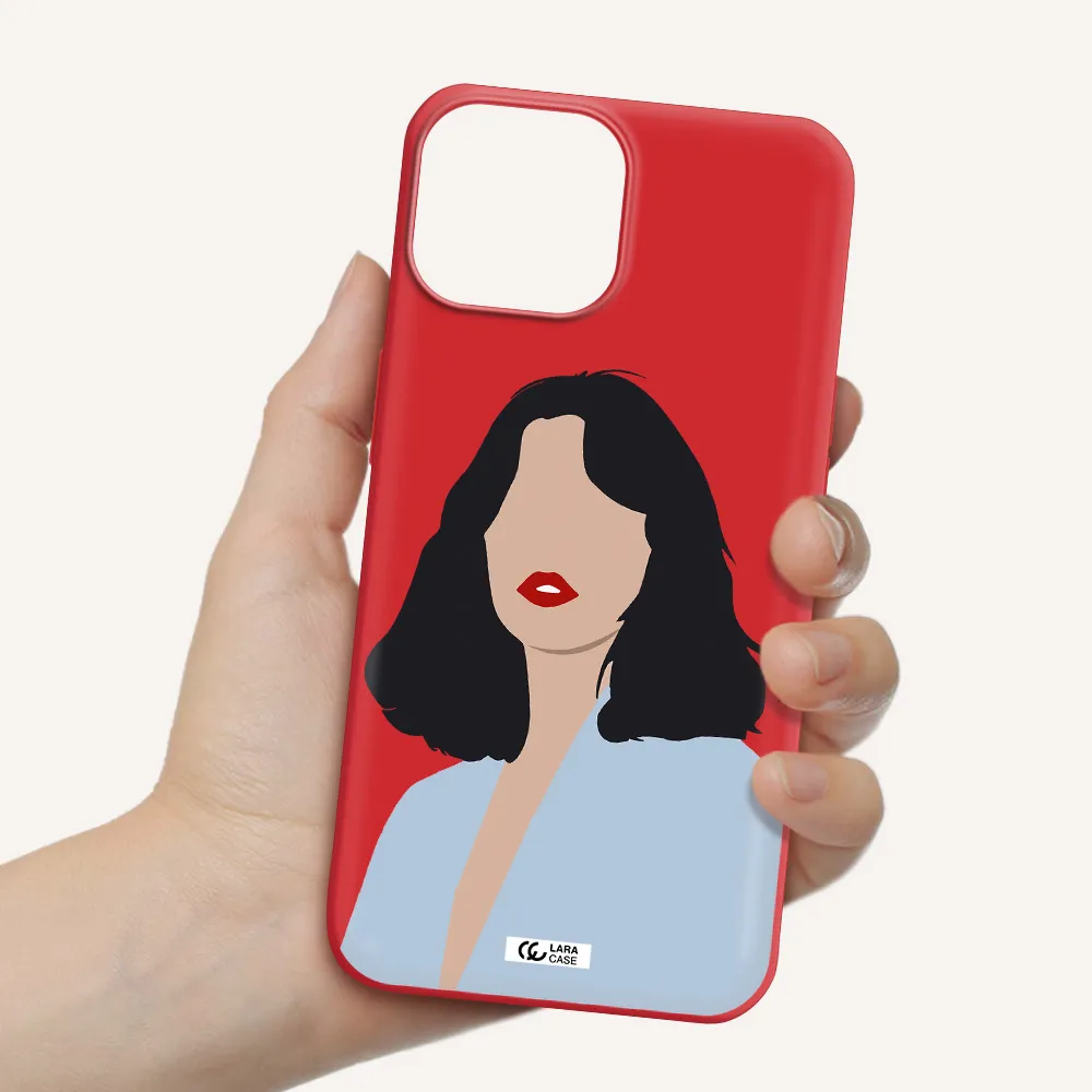 Minimalist Girl Portrait Apple iPhone 13 mini Silicone Imperial Red Case