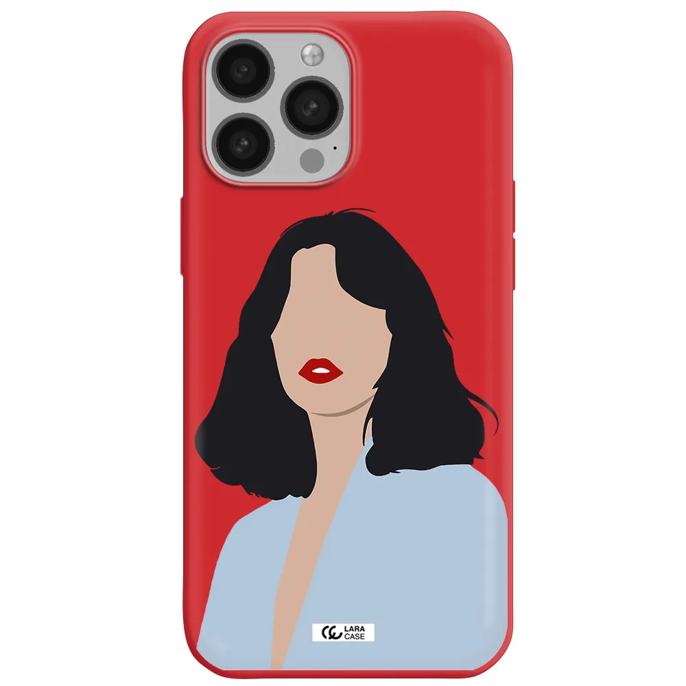 Minimalist Girl Portrait Apple iPhone 13 Pro Max Silicone Imperial Red Case