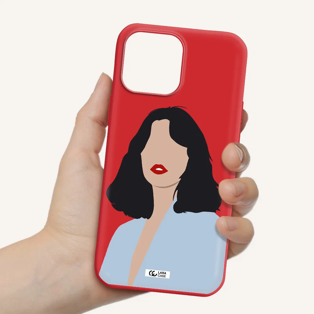 Minimalist Girl Portrait Apple iPhone 13 Pro Max Silicone Imperial Red Case