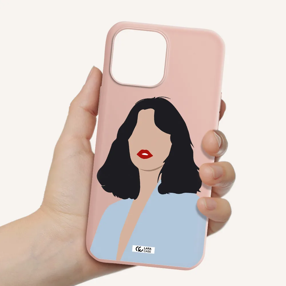 Minimalist Girl Portrait Apple iPhone 13 Pro Max Silicone pastel pink Case