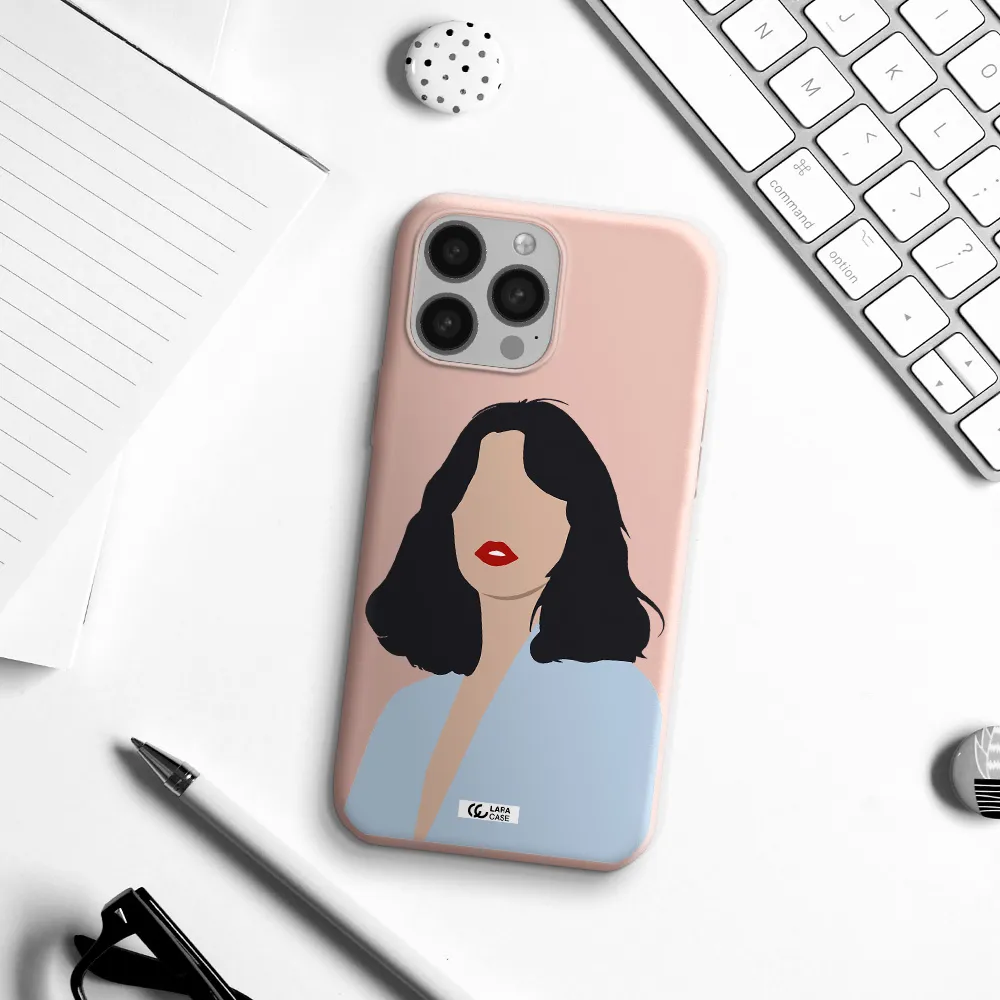 Minimalist Girl Portrait Apple iPhone 13 Pro Max Silicone pastel pink Case
