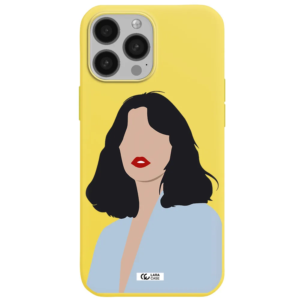 Minimalist Girl Portrait Apple iPhone 13 Pro Silicone canary yellow Case