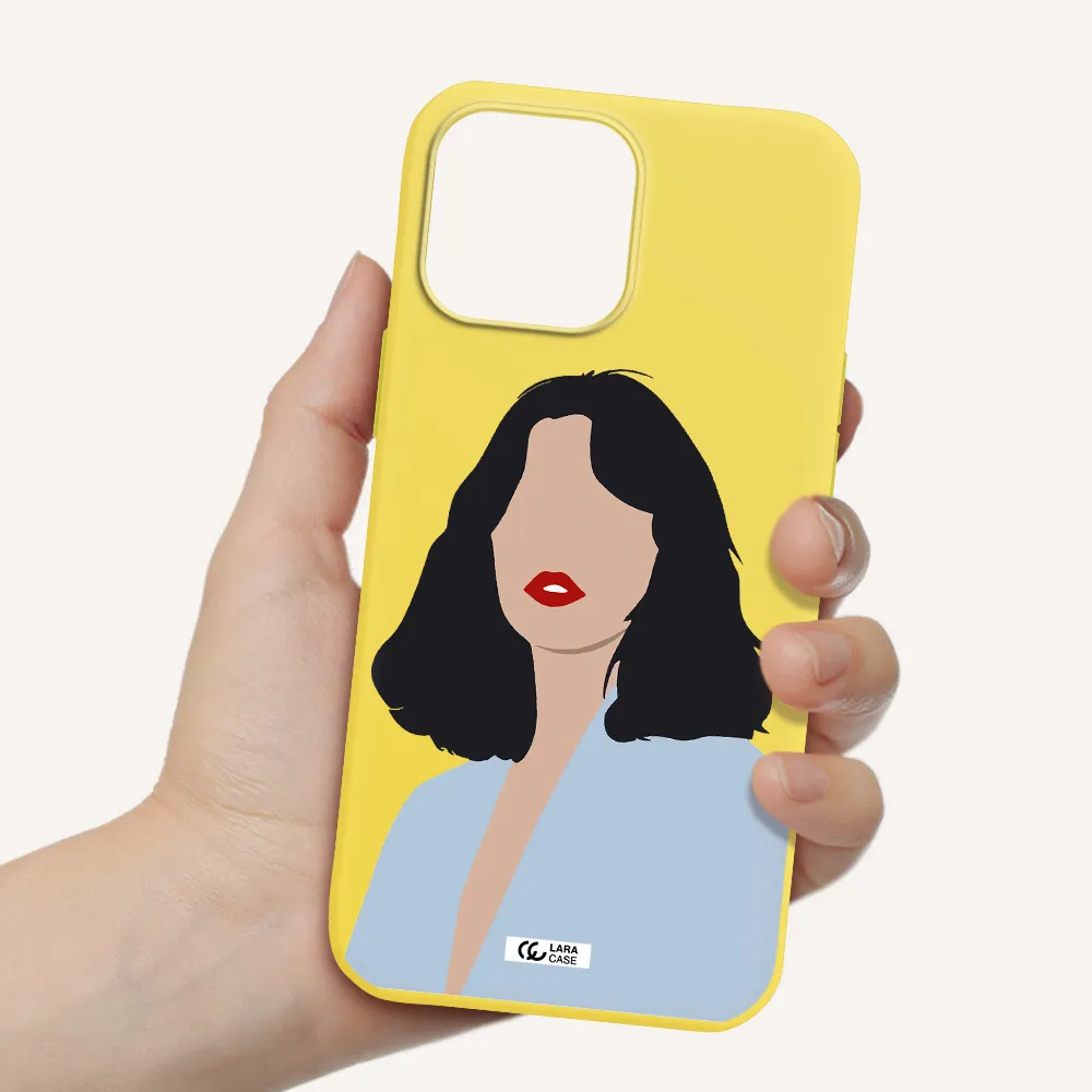 Minimalist Girl Portrait Apple iPhone 13 Pro Silicone canary yellow Case