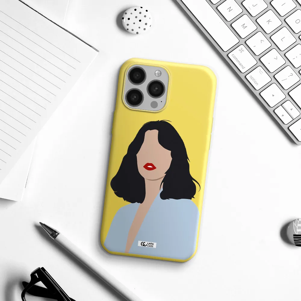 Minimalist Girl Portrait Apple iPhone 13 Pro Silicone canary yellow Case