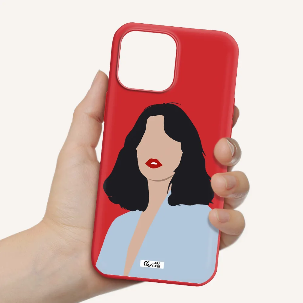 Minimalist Girl Portrait Apple iPhone 13 Pro Silicone Imperial Red Case
