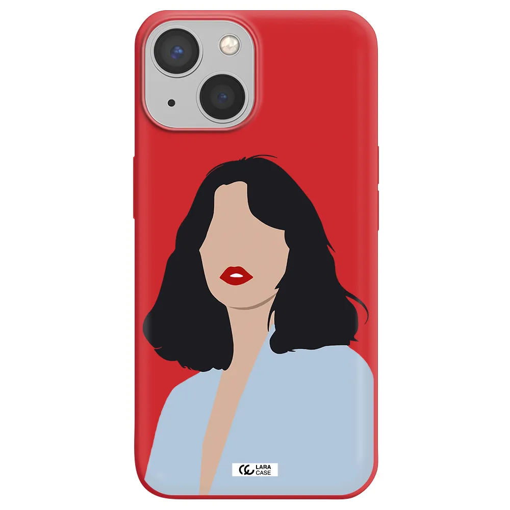 Minimalist Girl Portrait Apple iPhone 13 Silicone Imperial Red Case