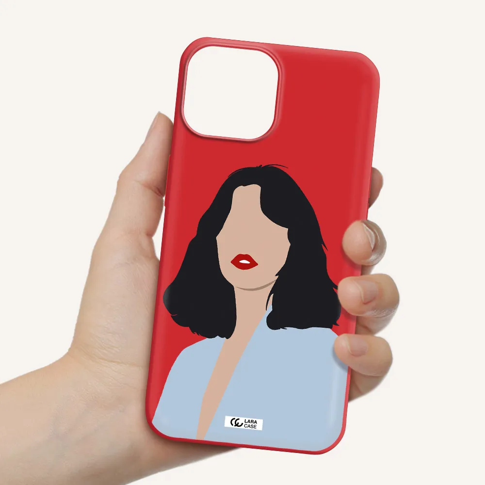 Minimalist Girl Portrait Apple iPhone 13 Silicone Imperial Red Case
