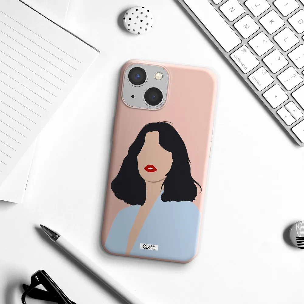 Minimalist Girl Portrait Apple iPhone 13 Silicone pastel pink Case