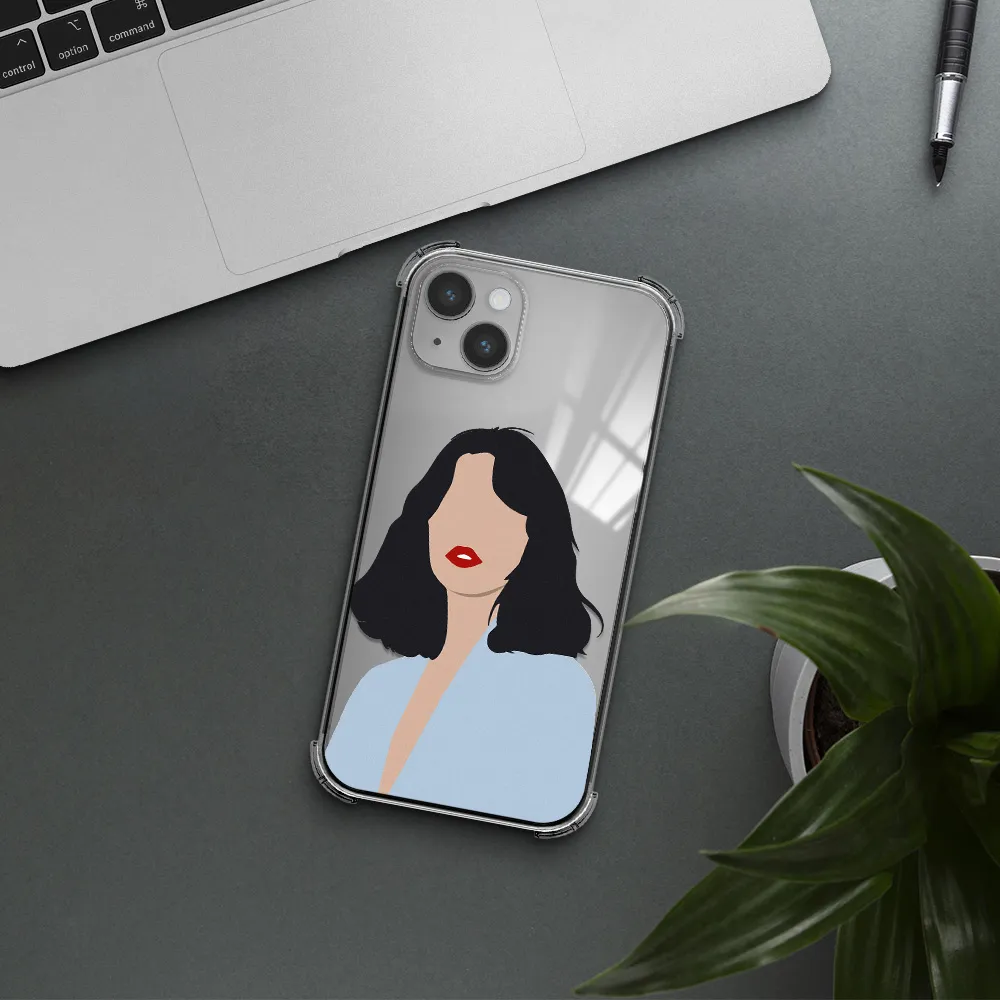 Minimalist Girl Portrait Apple iPhone 14 plus Clear PC Case