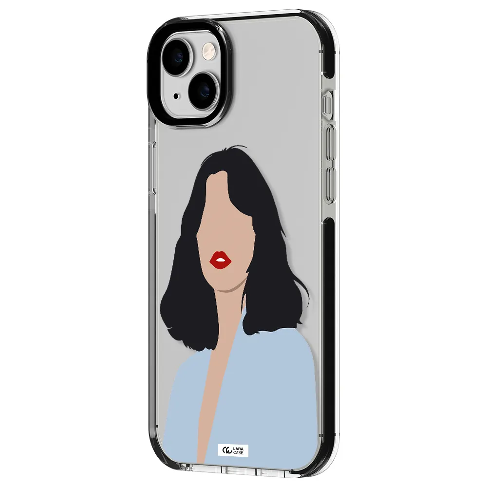 Minimalist Girl Portrait Apple iPhone 14 plus impact black border Case