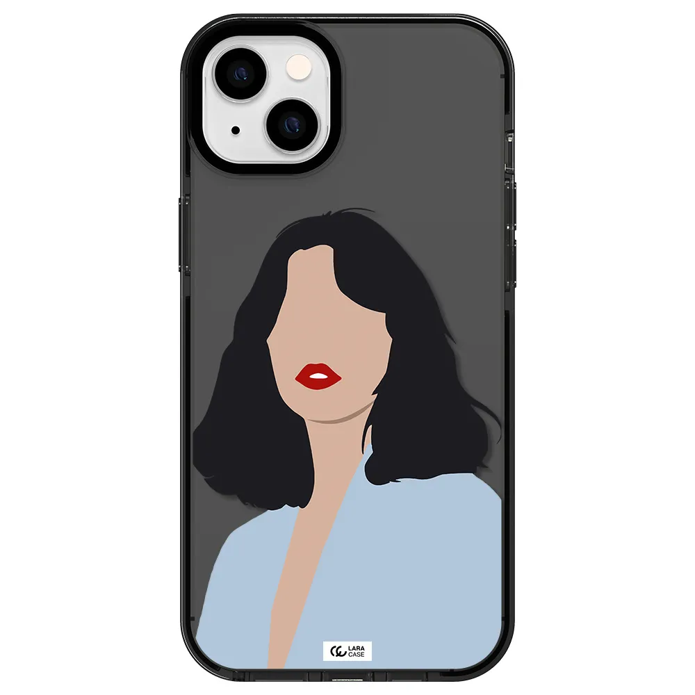 Minimalist Girl Portrait Apple iPhone 14 plus impact Smoke Black Case