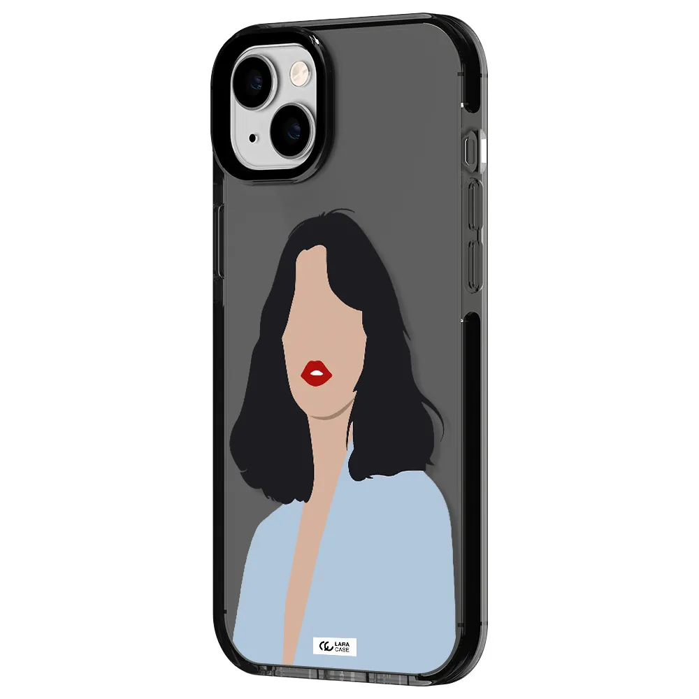 Minimalist Girl Portrait Apple iPhone 14 plus impact Smoke Black Case