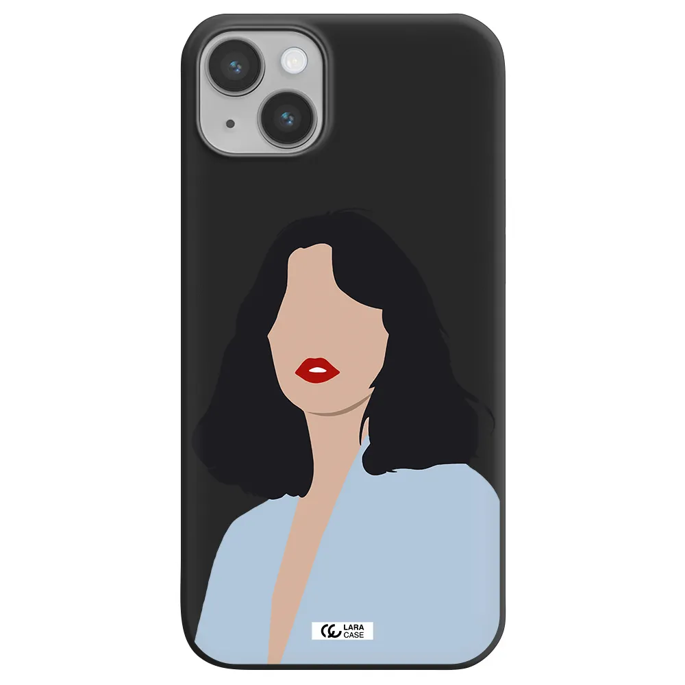 Minimalist Girl Portrait Apple iPhone 14 plus Silicone black Case