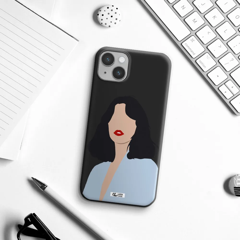 Minimalist Girl Portrait Apple iPhone 14 plus Silicone black Case