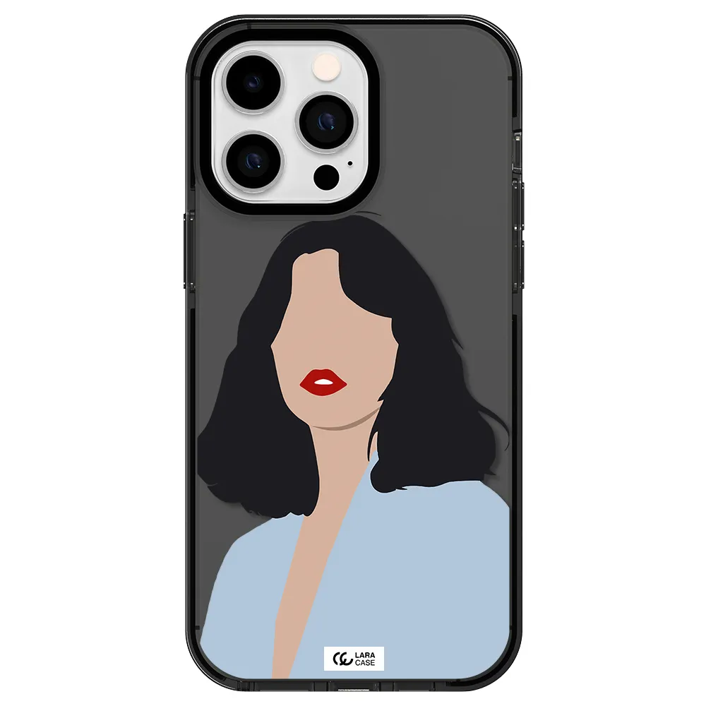 Minimalist Girl Portrait Apple iPhone 14 pro max impact Smoke Black Case