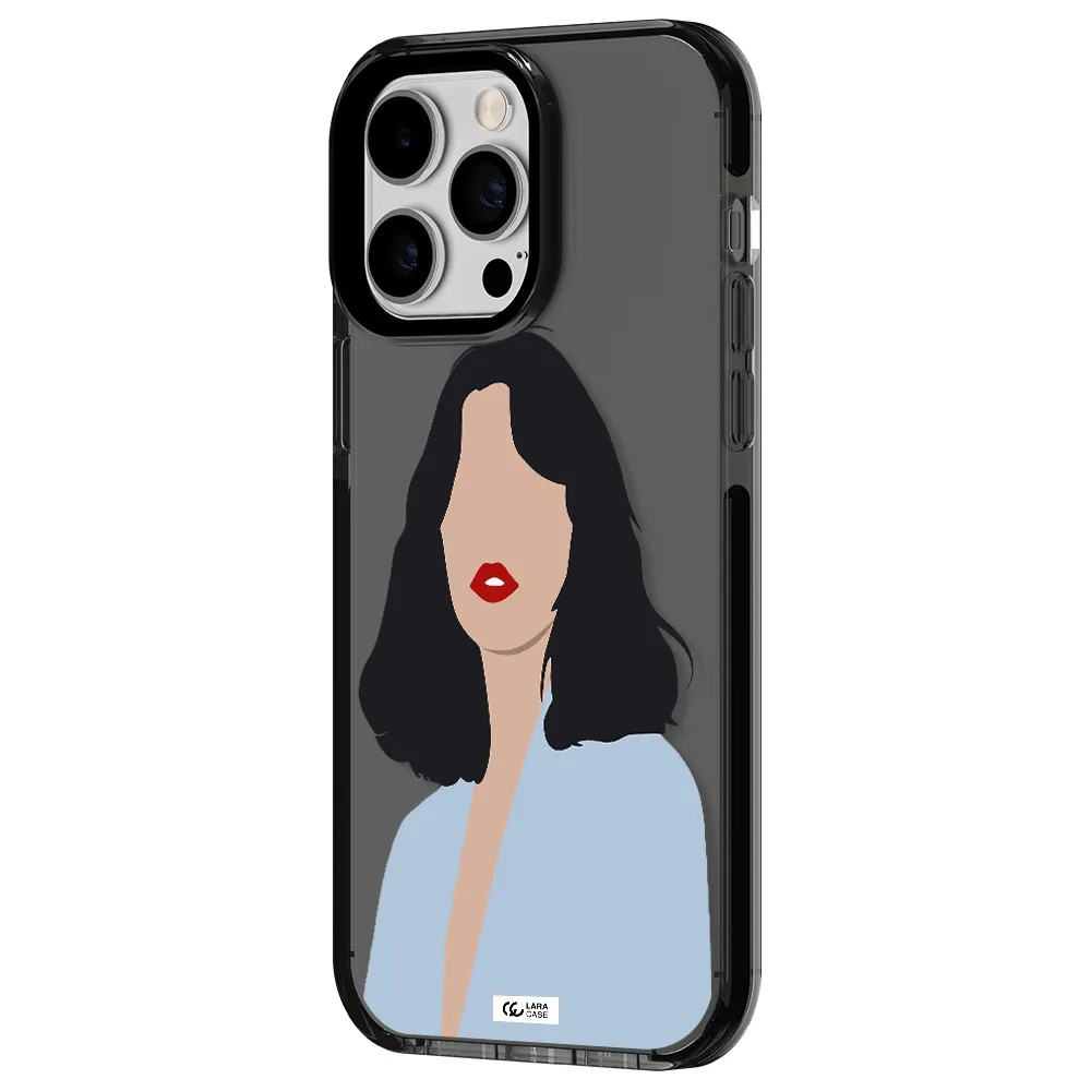 Minimalist Girl Portrait Apple iPhone 14 pro max impact Smoke Black Case