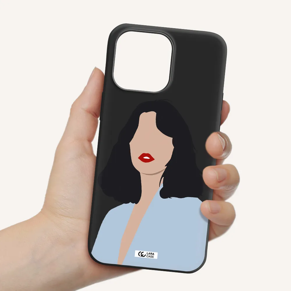 Minimalist Girl Portrait Apple iPhone 14 pro max Silicone black Case