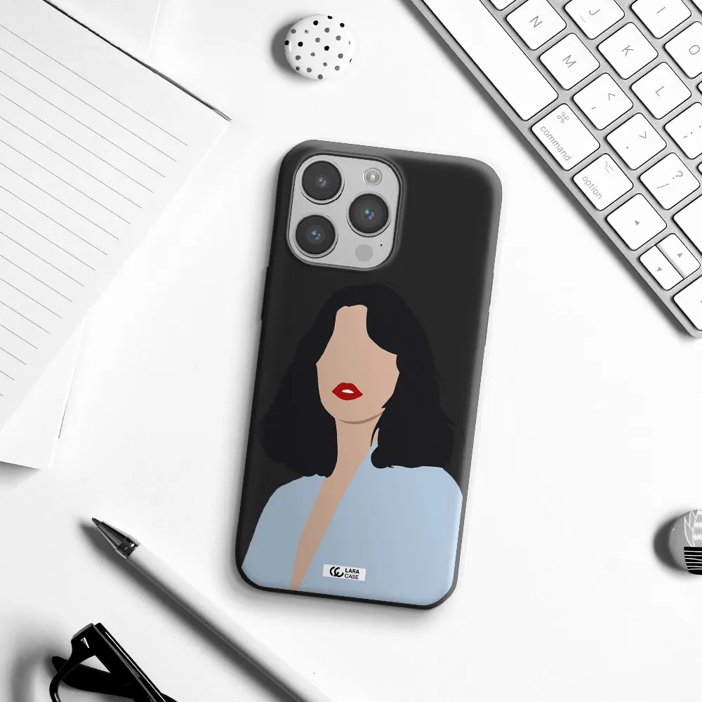 Minimalist Girl Portrait Apple iPhone 14 pro max Silicone black Case