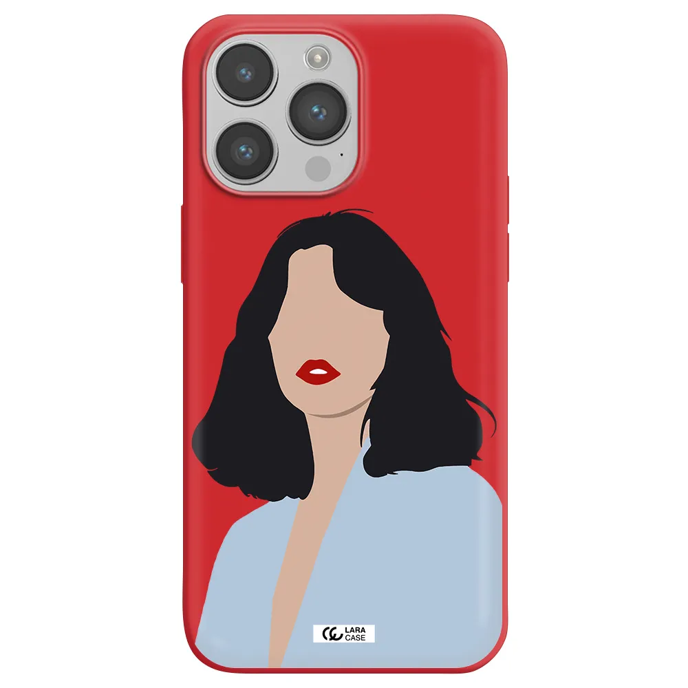 Minimalist Girl Portrait Apple iPhone 14 pro max Silicone Imperial Red Case