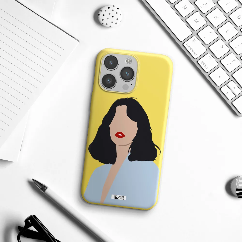 Minimalist Girl Portrait Apple iPhone 14 pro Silicone canary yellow Case