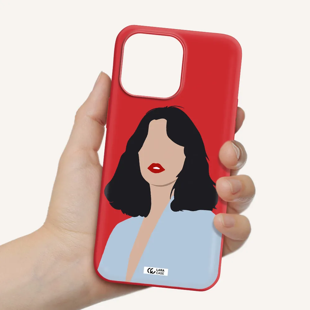 Minimalist Girl Portrait Apple iPhone 14 pro Silicone Imperial Red Case