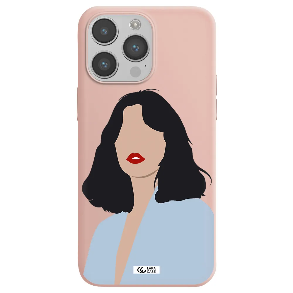 Minimalist Girl Portrait Apple iPhone 14 pro Silicone pastel pink Case