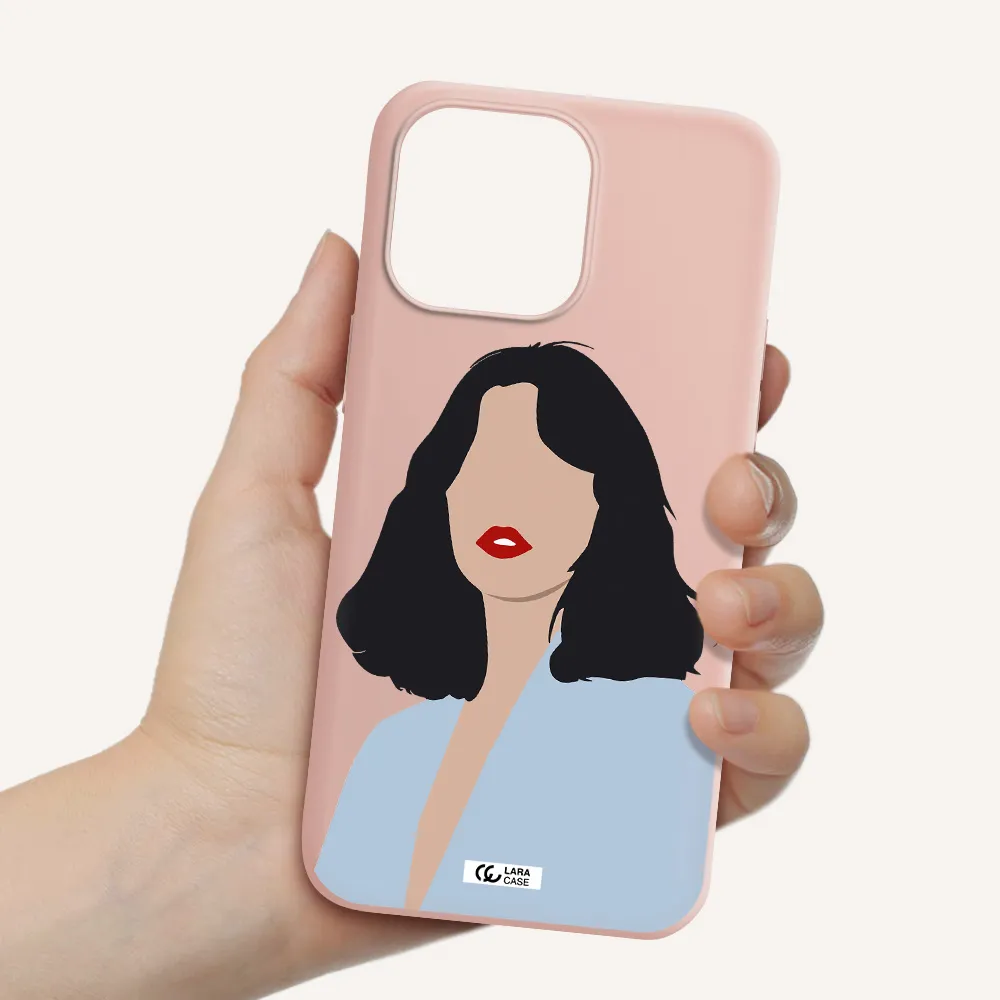 Minimalist Girl Portrait Apple iPhone 14 pro Silicone pastel pink Case