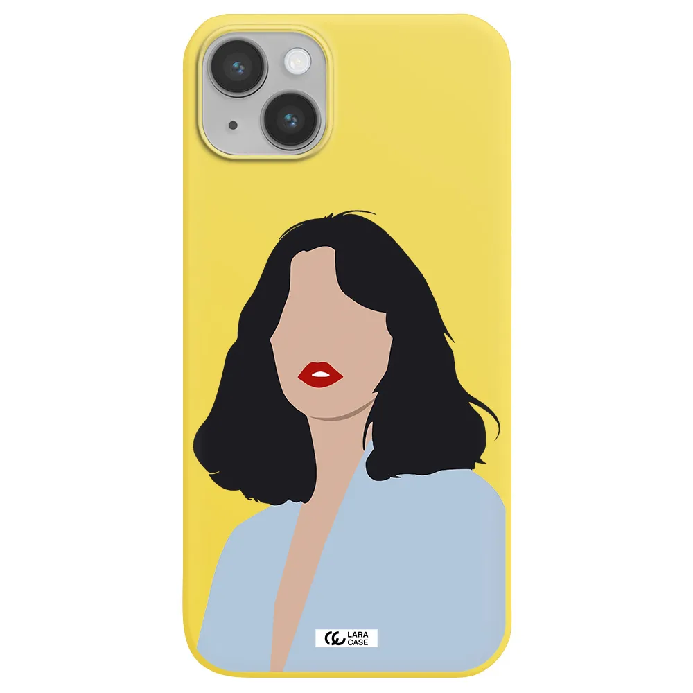 Minimalist Girl Portrait Apple iPhone 14 Silicone canary yellow Case