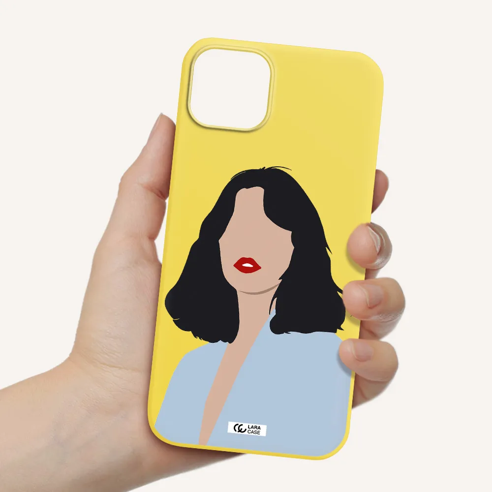 Minimalist Girl Portrait Apple iPhone 14 Silicone canary yellow Case