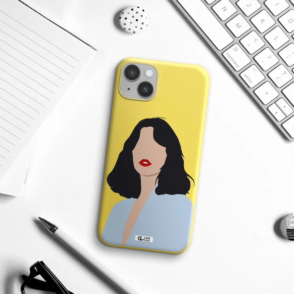 Minimalist Girl Portrait Apple iPhone 14 Silicone canary yellow Case