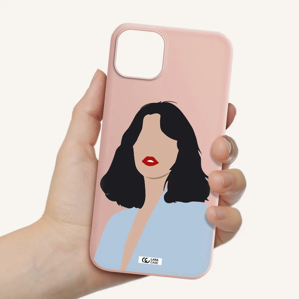 Minimalist Girl Portrait Apple iPhone 14 Silicone pastel pink Case