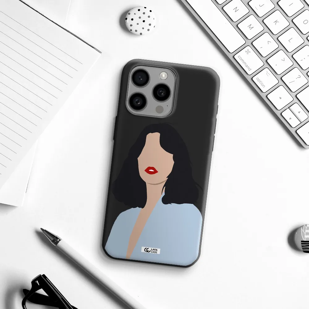Minimalist Girl Portrait Apple Iphone 15 Pro max Silicone black Case
