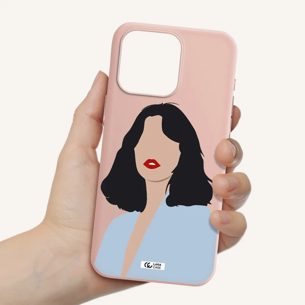 Minimalist Girl Portrait Apple Iphone 15 Pro max Silicone pastel pink Case