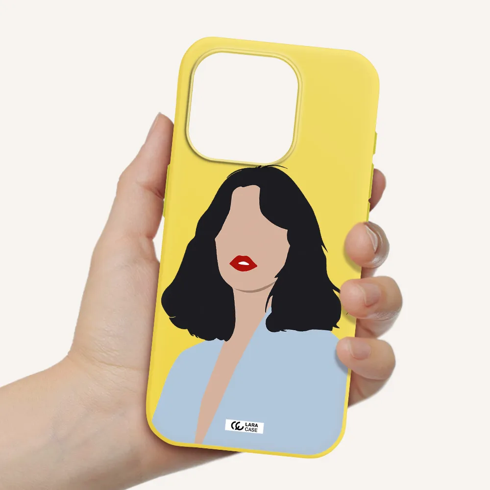 Minimalist Girl Portrait Apple Iphone 15 Pro Silicone Canary Yellow Case