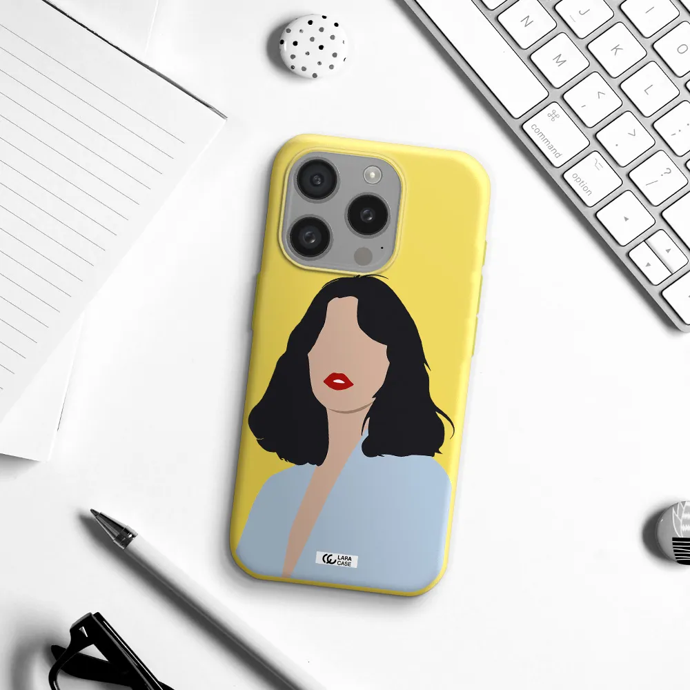Minimalist Girl Portrait Apple Iphone 15 Pro Silicone Canary Yellow Case