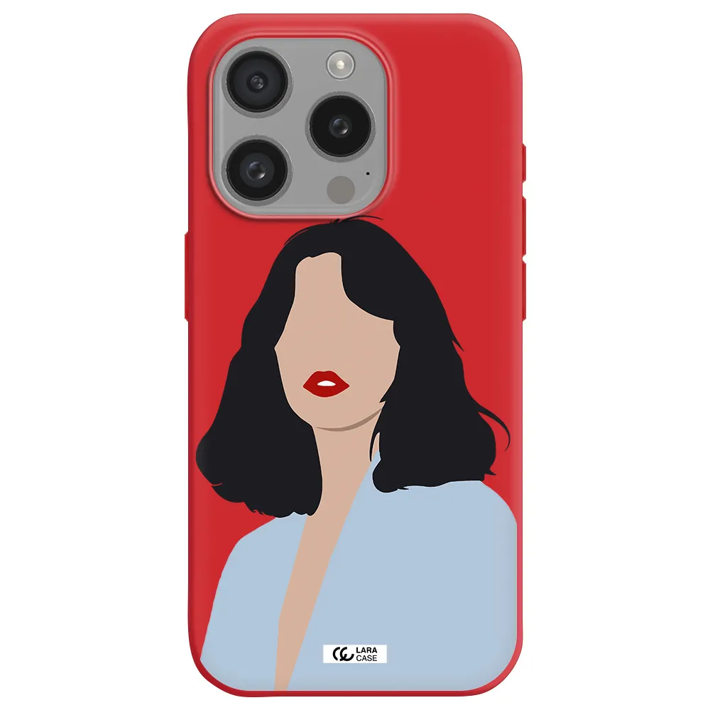 Minimalist Girl Portrait Apple Iphone 15 Pro Silicone Imperial Red Case