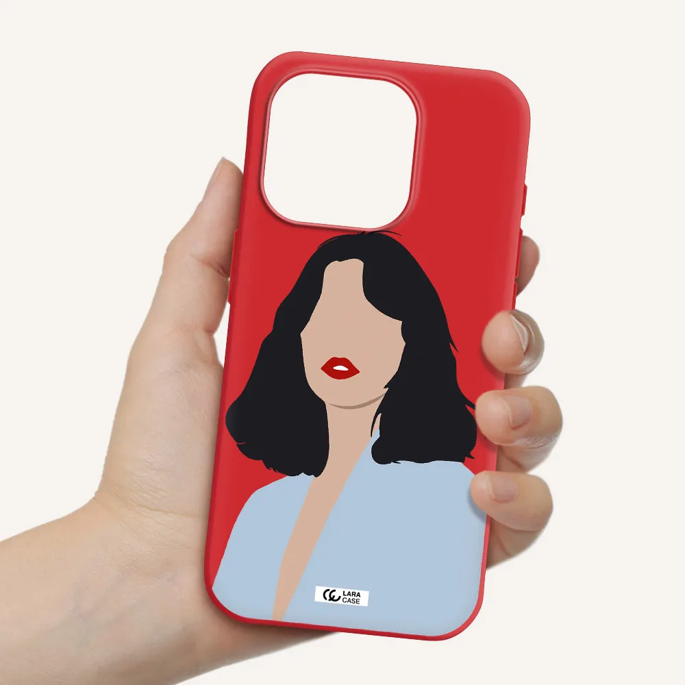 Minimalist Girl Portrait Apple Iphone 15 Pro Silicone Imperial Red Case