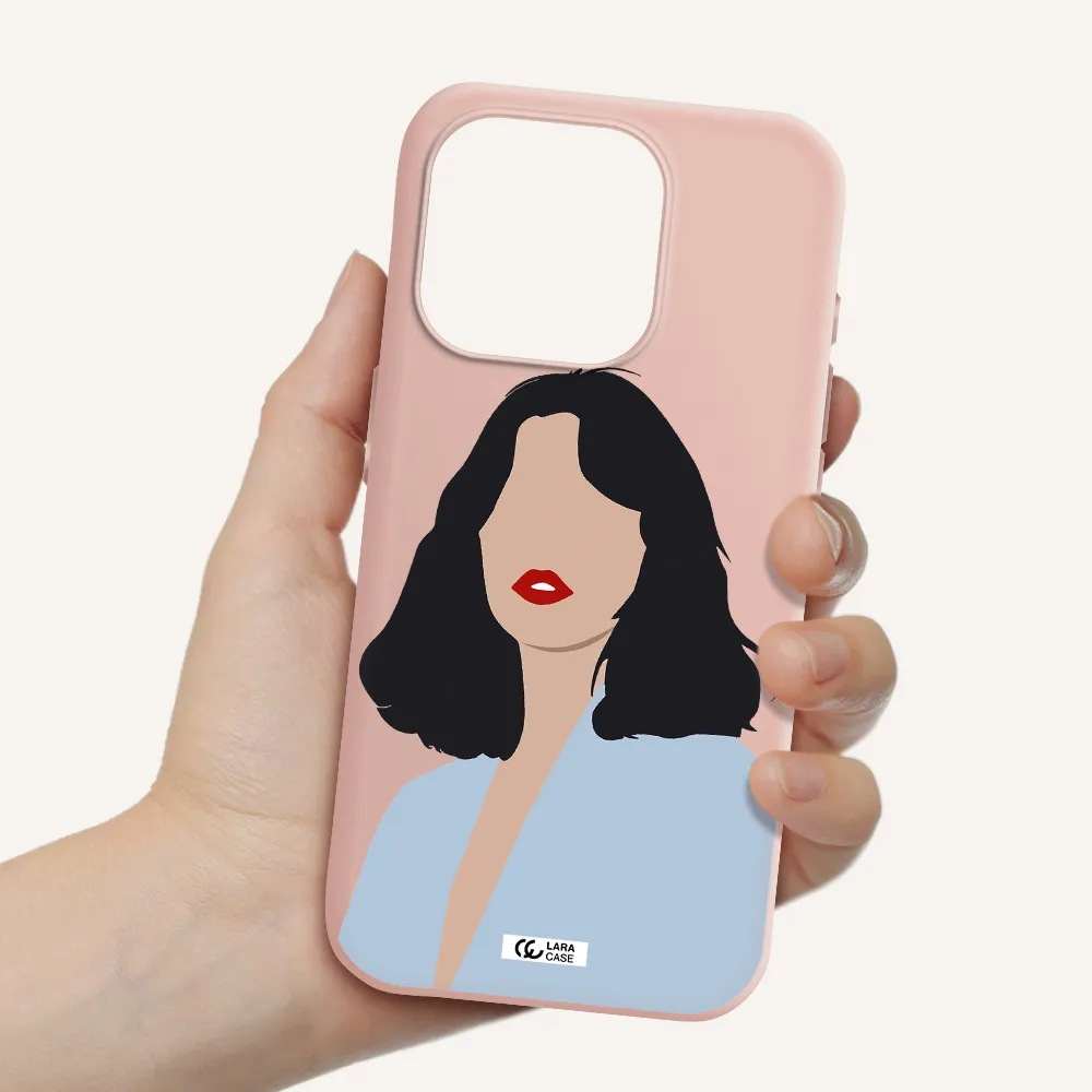 Minimalist Girl Portrait Apple Iphone 15 Pro Silicone Pastel Pink Case