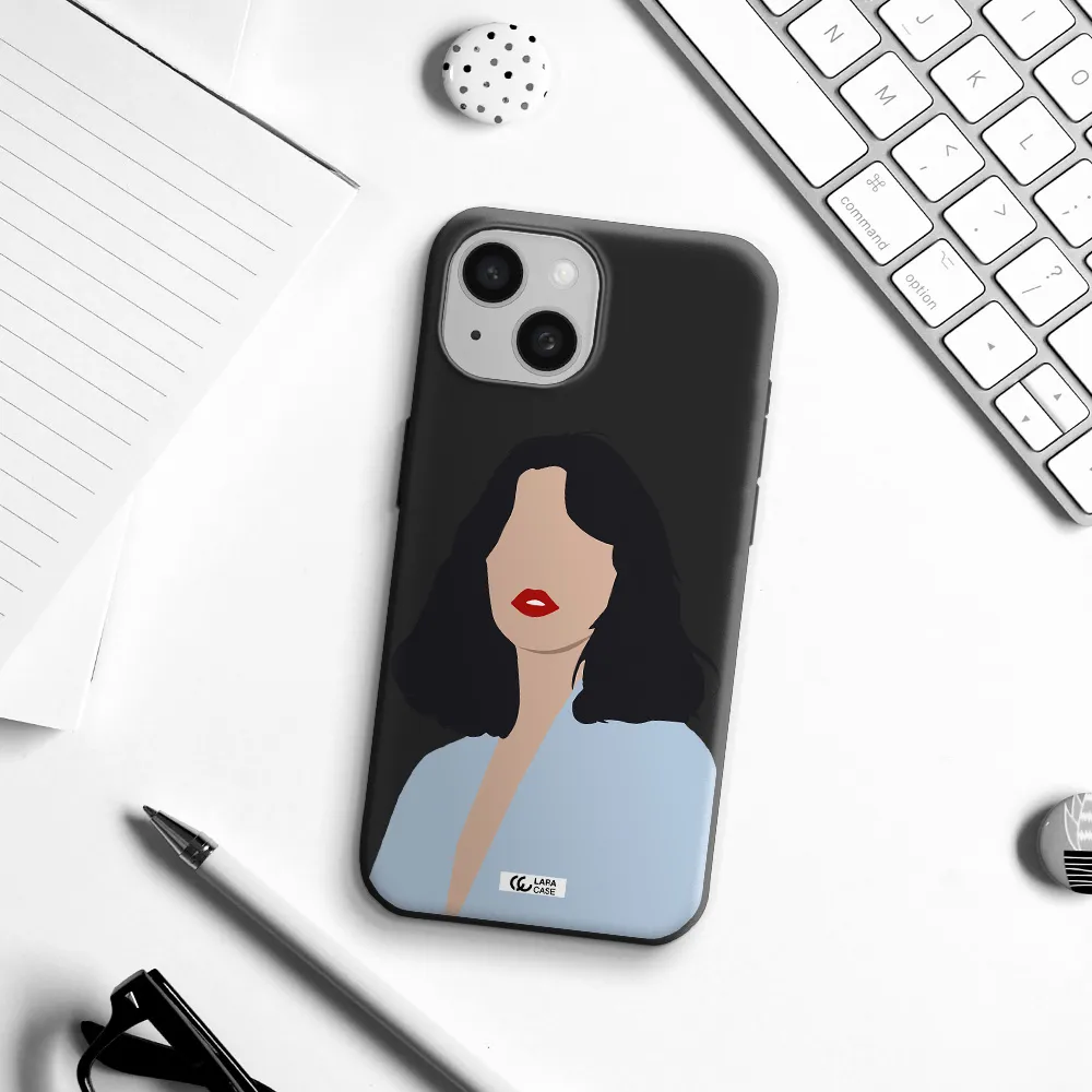 Minimalist Girl Portrait Apple iPhone 15 Silicone black Case